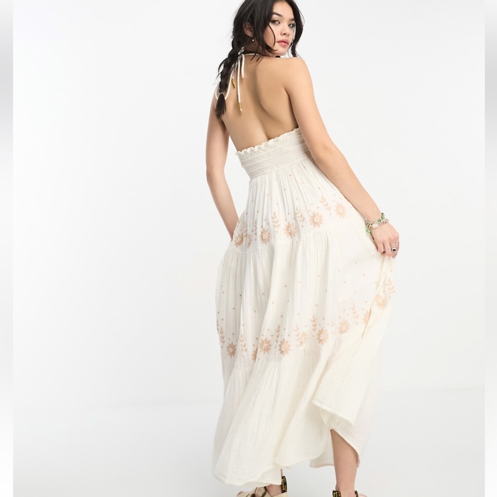 Free People Real Love Embroidered Bohemian Maxi Dress Size M Summer Resort Boho - Picture 5 of 16
